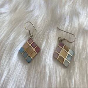 Vintage Silver Drop Earrings With Pearl Finish